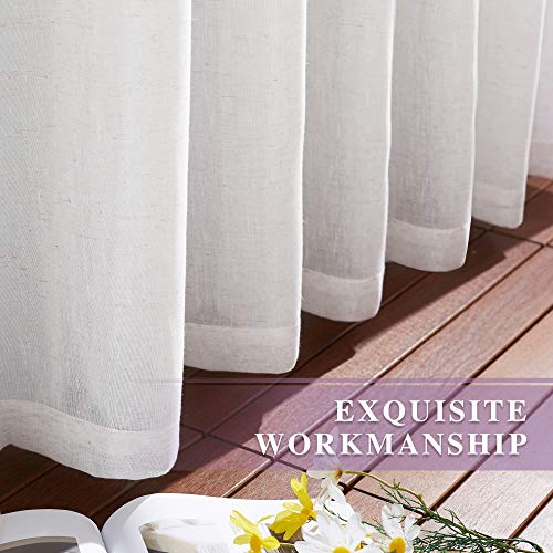 NICETOWN Linen Curtains Off White Sheer Flax Textured, Grommet Semi Linen Sheer Window Treatments Privacy with Light Filtering Vertical Drapes for Bedroom/Living Room, W52 x L84, 2 Panels