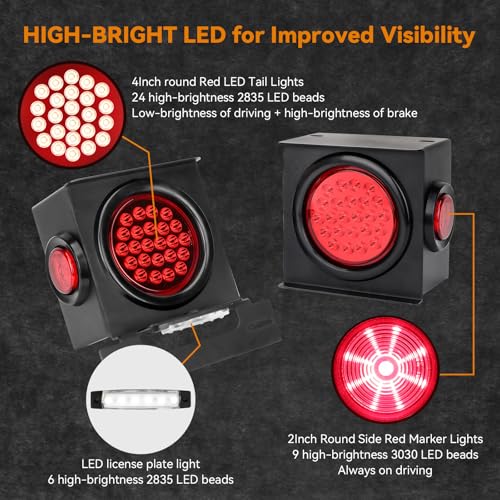Image of RVZONE 2‑Pack 12V IP67 LED Trailer Light Kit, Stop Brake Turn Marker Lights | 2‑Pack IP67 LED Trailer Light Kit, high‑brightness beads, heavy‑duty steel housing, multi‑function for trailers trucks RVs