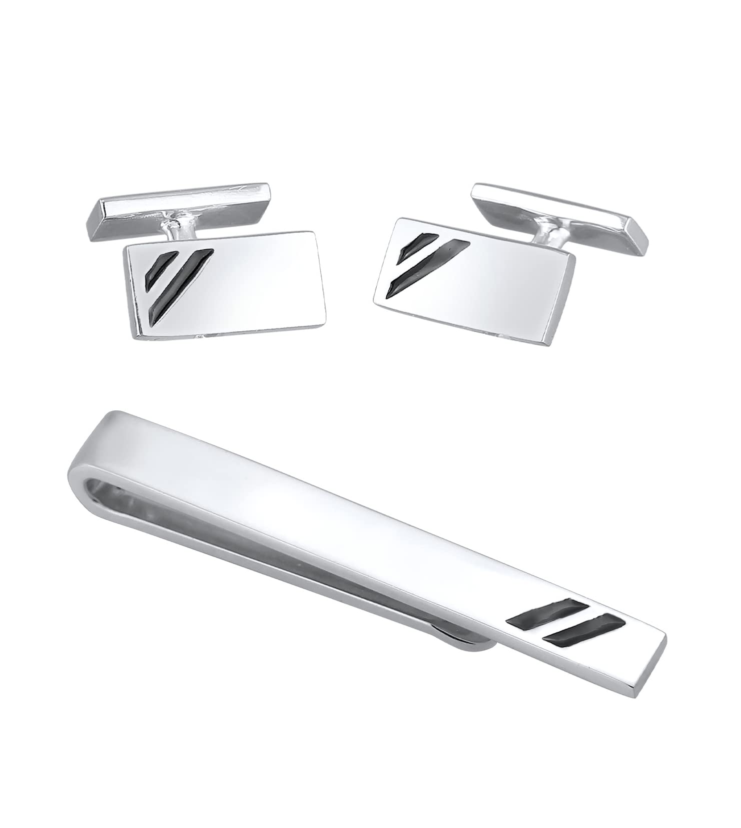 Kuzzoi Manschettenknöpfe & Krawattennadel für Herren im modischen Design, Herren Accessoire Set aus 925 Sterling Silber mit Emaille Details, Männer Geschenk für Hochzei undGeburtstag