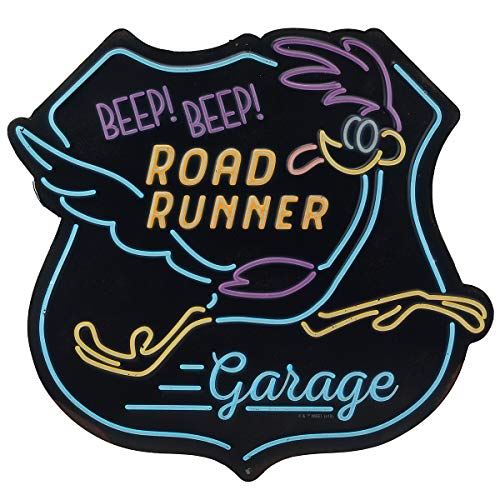 Looney Tunes Road Runner Garage Embossed Metal Sign - Vintage Road Runner Sign for Garage or Man Cave