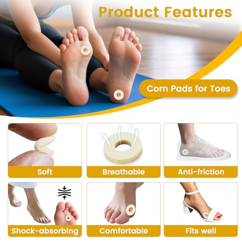 Image of 180 Pcs Corn Cushions for Toes and Feet, Oval & Round Shapes Self-Stick Adhesive Latex Foam Pads, Corns, Blisters and Feet From Pressure and Friction, Callus Cushions for Foot Comfort and Pain Relief