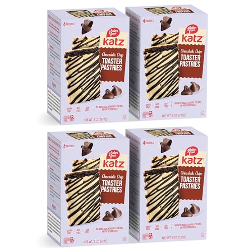Image of Katz Gluten Free Chocolate Chip Toaster Pastries. Breakfast Foods Snacks. Free of Dairy, Peanuts, Tree Nuts, and Sesame, No Artificial Color. Kosher. 8oz (4pk)