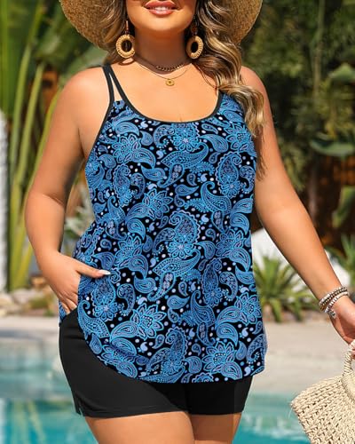 Image of Tempt Me Plus Size Tankini Swimsuits - Women Two Piece Tankini Top with Shorts Flowy Swimsuit 2025 Bathing Suits