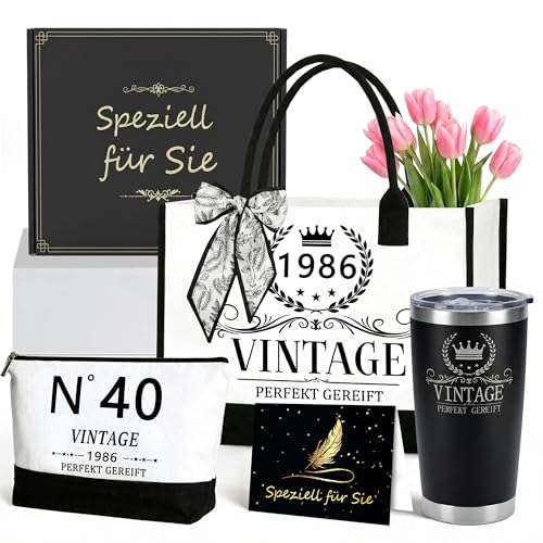Cadeau 40 ans femme : sac cabas vintage 1986 avec mug isotherme chic