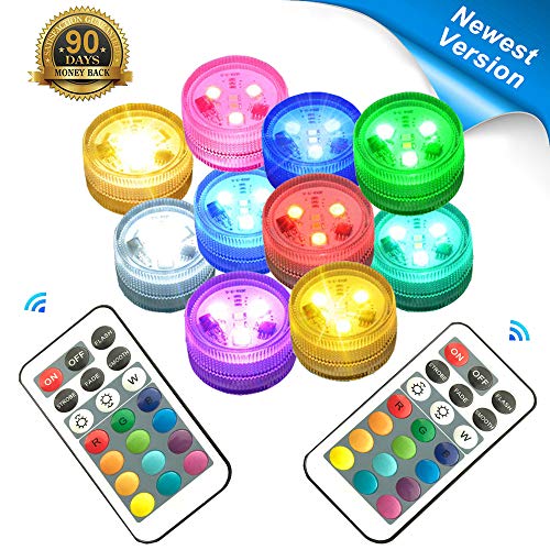 ZHUOFU Hot Tub Lights,Submersible Led Lights with IR Remote Controlled RGB Underwater Spa Light Powered by CR2450 Battery (INCLUDED) for Vase Base,Pond,Swimming Pool and Home Decorations 10 pcs