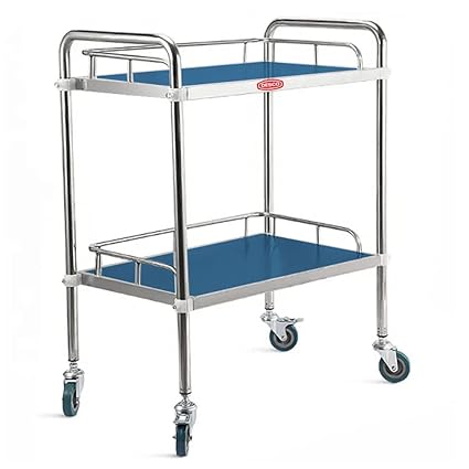 DESCO Instrument Trolley Stainless Steel 2 Shelf with Fixed Railing