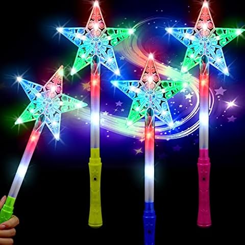Star Princess LED Light up Magic Wand 4 Pieces Lighting Star Wand Green Yellow Red Blue Light up Wand Fairy Wand Glow Wand Magic Wand Ornaments for Birthday Costume Winter Party Decoration Supplies Cover