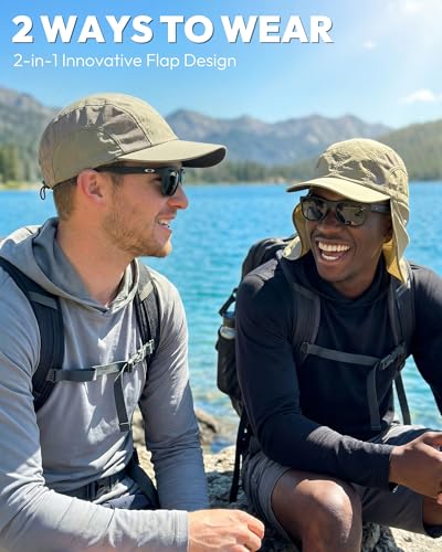Image of Mens Sun Hat with Breathable Mesh Sun Hats for Men Sun Protection Fishing Hat with Neck Flap for Hiking Cycling