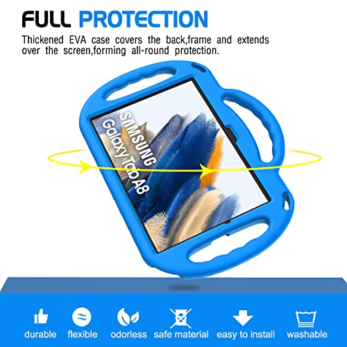Avawo Kids Case For Samsung Galaxy Tab A8 10.5 Case 2022 (Sm-X200/X205/X207), With Strap, Light Weight Shock Proof Handle Stand Kids Case For Samsung Galaxy Tab A8 10.5 Inch 2022, Blue #TOP6