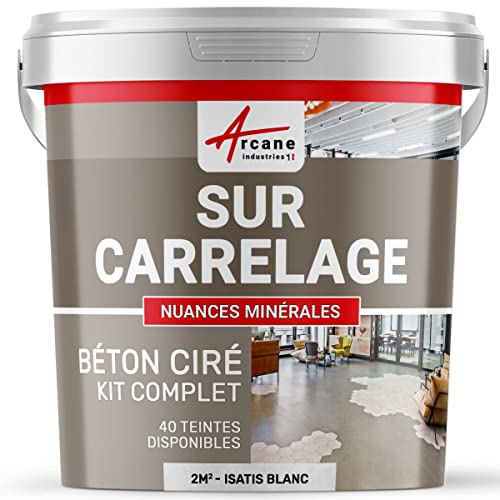 Béton ciré sur carrelage, cuisine, salle de bain, mural, sol, plan de travail, revêtement décoratif douche en kit - 2 m² (en 2 couches) Isatis Blanc - ARCANE INDUSTRIES