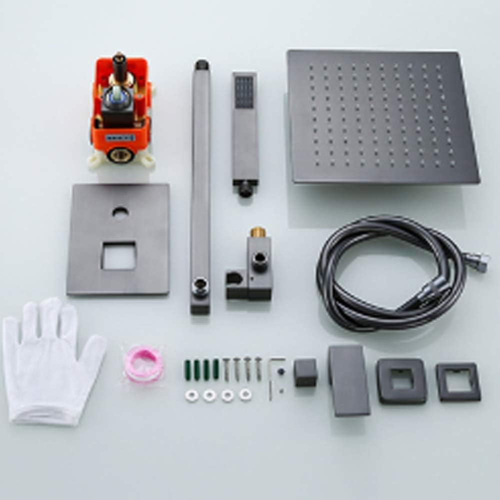 Rain Brushed Gray Rain Mixer Shower Combo Set Wall Mounted Bathroom Shower Faucet Set with Square Shower Head, Handheld Shower, Embedded Box