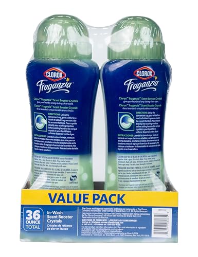 Image of Clorox Fraganzia Laundry Scent Booster Crystals, In-Wash Fragrance Beads for Fresh-Smelling Clothes & Linens, Safe for All Fabrics & Colors, Cedarwood & Sage, 18 Oz, 2 Pack