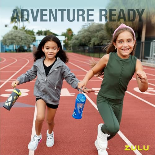 Image of ZULU Torque 16oz Plastic Kids Water Bottle with Silicone Sleeve and Leak-Proof Locking Flip Lid, Soft Touch Carry Loop for School Backpack, Lunchbox, BPA-Free Dishwasher Safe