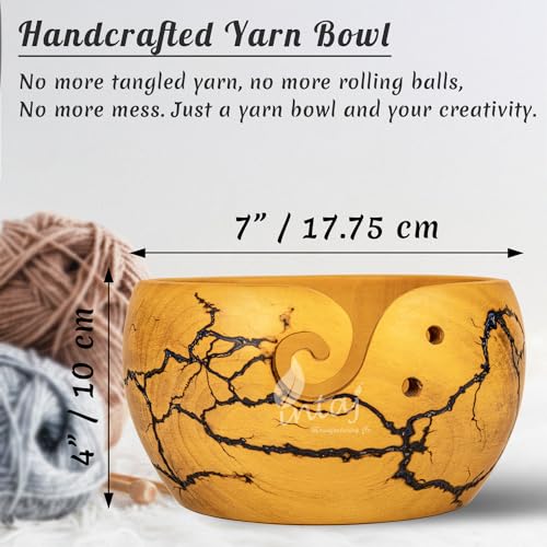 Image of INTAJ Wooden Yarn Bowl for Knitting and Crochet, 7 Inch No-Snag Holder