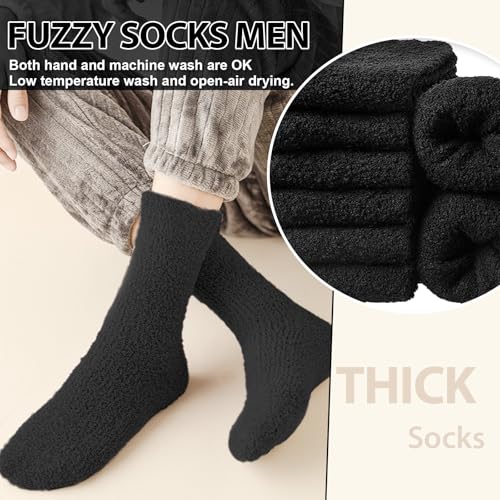 YSense 6 Pairs Mens Fuzzy Fluffy Slipper Socks, Winter Warm Thick Soft Cabin Stocking Comfy Sleep Plush Fleece House Socks4