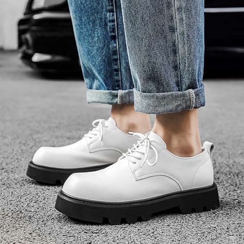 Men's Leather Platform Derby Oxfords Casual Round Toe Lace-Up Soft Bottom Dress Shoes for Work Office Business 7
