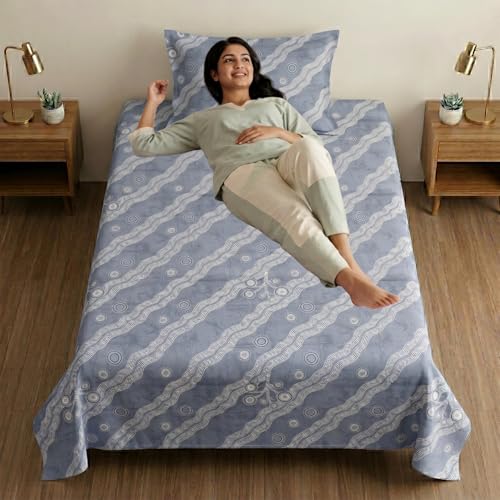 Image of Mafatlal 186 TC Metro Cotton Single Bedsheet, Ash Blue, 90 x 60 Inch | Soft, Breathable, Lightweight, With Matching Pillow Cover