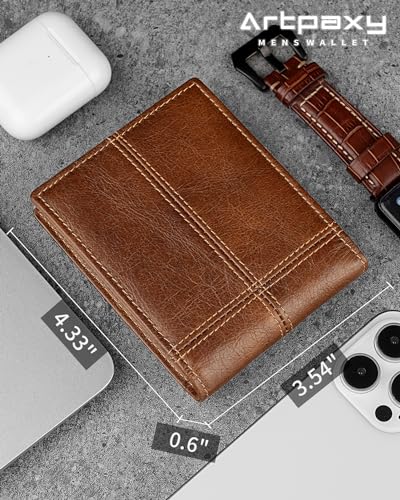 Mens Wallet Bifold Genuine Leather RFID Blocking Wallet for Men with 1 ID Window 13 Card Holders 2 cash pockets 1 Gift Box2