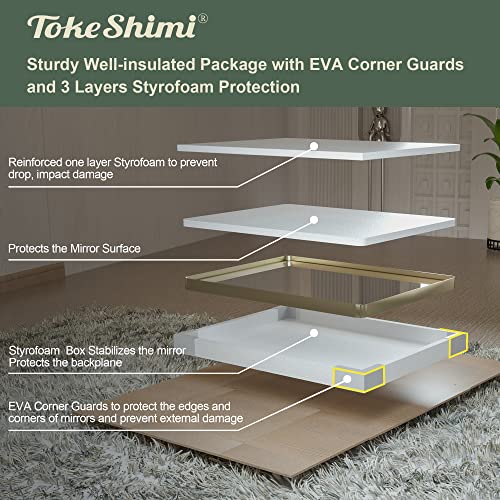 Tokeshimi Gold Bathroom Mirror For Wall 40 X 30 Inch Metal Rounded Corner Rectangle Wall Mirror In Aluminum Alloy Metal Frame Deep Set Design Hangs Horizontal Or Vertical Farmhouse #TOP7