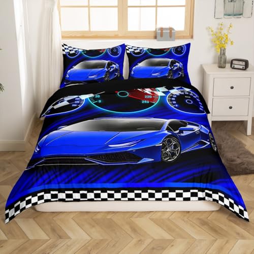 Parure de lit bleue voiture de course housse de couette lit double - 3