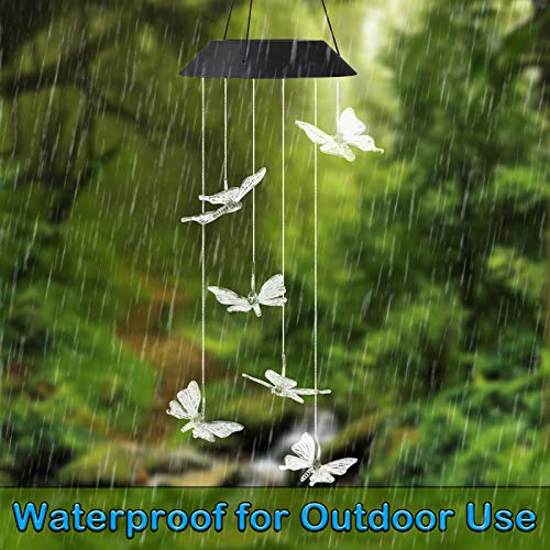 SUNJOYCO Butterfly Solar Wind Chimes, Color-Changing Outdoor Decoration Waterproof LED Memorial Wind Chime Solar Powered Colorful Light for Home Party Yard Garden