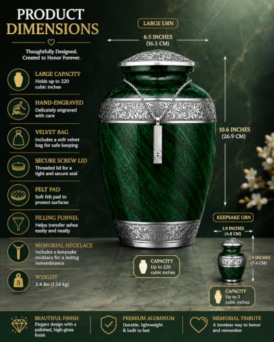 Image of Set of 6 Green Urns for Human Ashes Adult Male & Female Up to 220 lbs