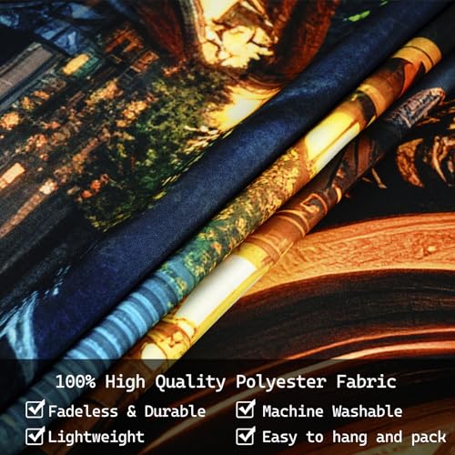 Invoibler Vintage Tapestry Cozy Street Tapestry Night Scenery Tapestry Warm Old House Castle Tapestry Fantasy Tree Tapestry Retro Landscape Tapestry thumb #4