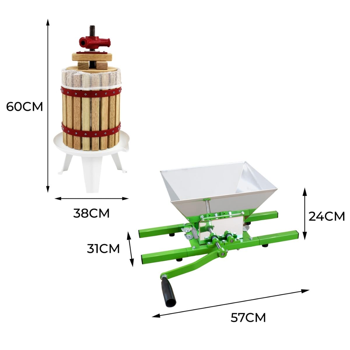 Kukoo - Pigiatrice e Torchio da Frutta Kit per Pressatura di Frutta Uva Mele per Succhi Vino Sidro Mosto Tritafrutta da 7 Litri e Pressafrutta da 12 Litri