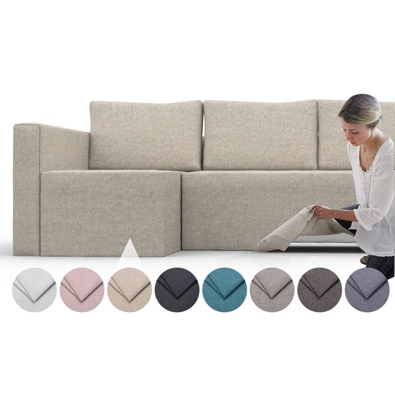 comfortly Friheten Ecksofa Links Ersatzbezug, Ecksofa strapazierfähiger Bezug, Haustier- und fleckenbeständiger, langlebiger Nanotechnologie-Stoff, leicht zu reinigen und auszutauschen (Beige Farbe)