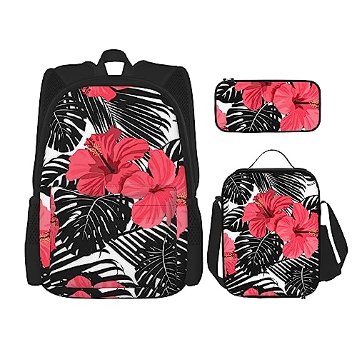 Sac à dos de voyage personnalisé hibiscus rouge avec pochette repas pour excursions et sorties