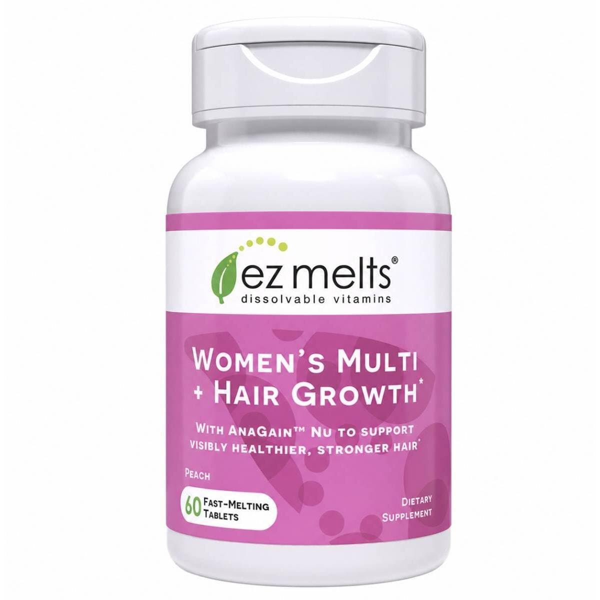 EZ Melts Dissolvable Women's Multi & Hair Growth, 60 Tablets, Peach Peach 60 Count (Pack of 1)