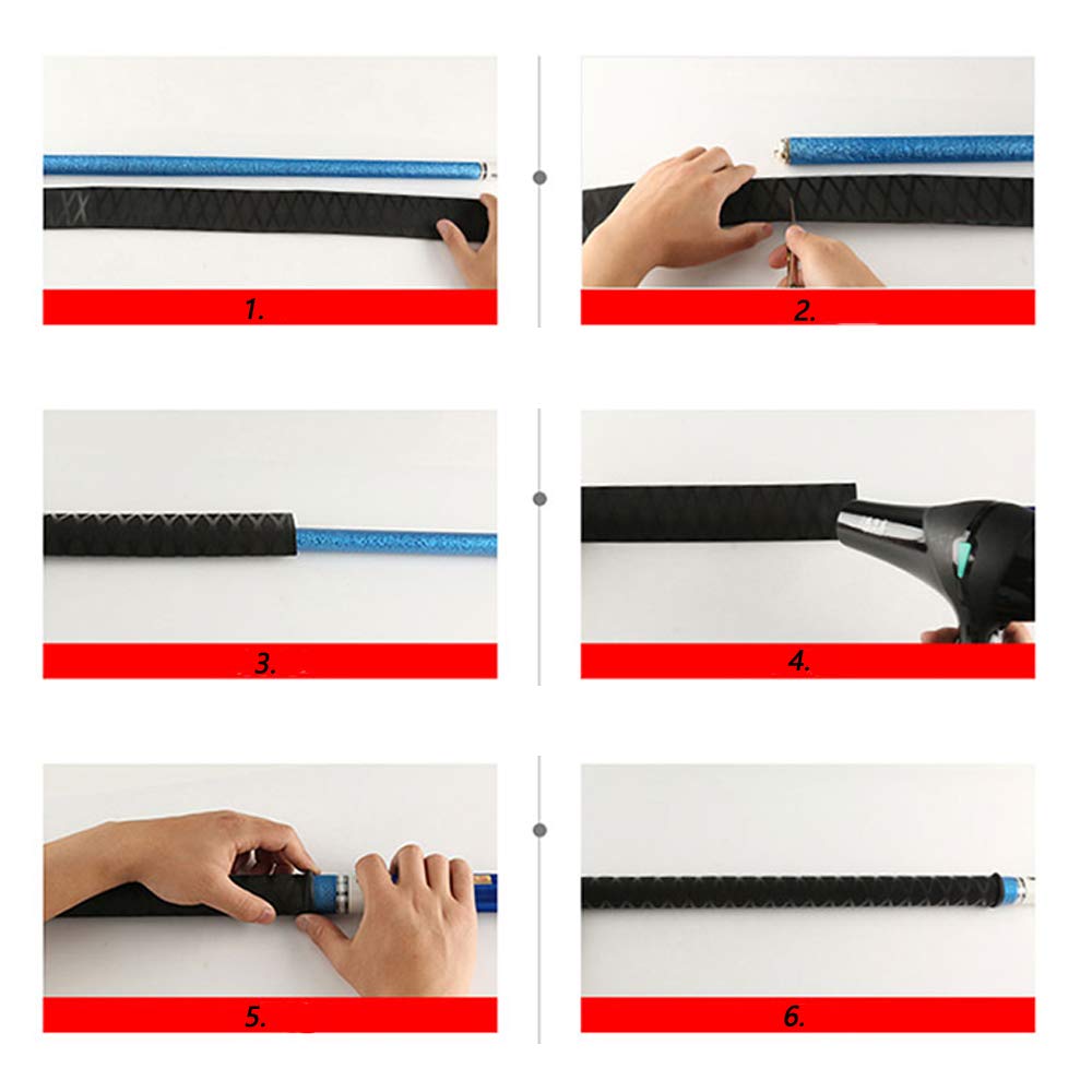 Tubo Termorretráctil Antideslizamiento Fundas Cinta Adhesiva Raqueta Calor Encoger Agarres Antideslizantes para Raquetas de Tenis y Caña de Pescar (Negro, 3,5 x 100 cm)