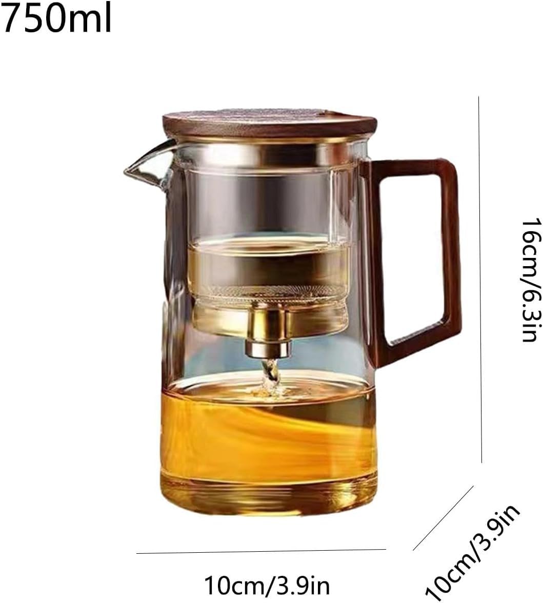 Enchanti – Teekanne aus Glas mit Holzgriff, 500 ml/750 ml, hitzebeständig, Filter, spülmaschinenfest(700ML)