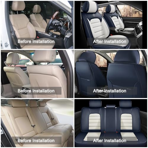 Image of Nappa PU Leather Seat Covers for Ford Bronco Sport 2021-2024,Car Seat Covers Full Set,Waterproof Seat Protectors Auto Seat Covers,Breathable Nonslip Interior Cover Seats for Cars(Blue and White)