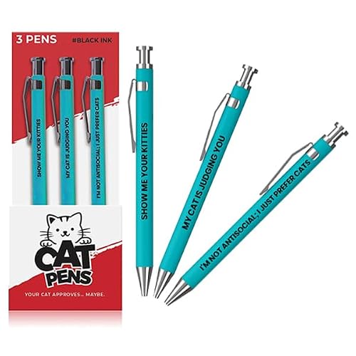 MilkToast Brands Funny Cat People Pens - 3PCS Retractable Sarcastic Ballpoint Pens with Hilarious Cat Quotes and Smooth Black Ink - Novelty Office Gag Gift for Coworkers and Friends