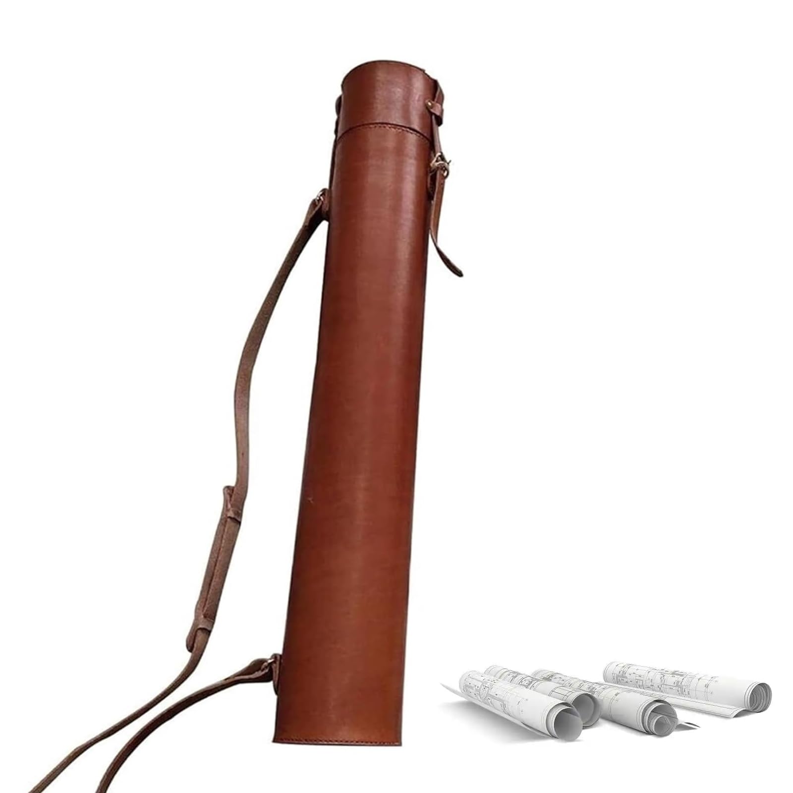 Tube de documents en cuir pour rouleaux d'art et plans - 70 cm - Sac de rangement pour affiches, impressions, dessins - Solution de transport durable pour les professionnels
