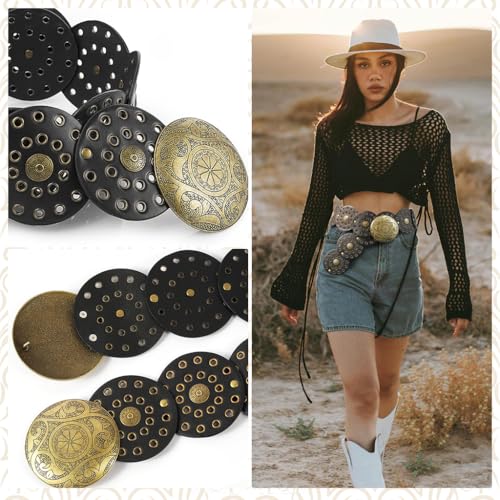 Image of SANNIDHI Women Leather Belt Dresses Stylish Vintage Boho Waist Belt Western Punk Cow Metal Buckle Belts Y2K Accessories Belt Jeans, Dresses, Skirts, Black
