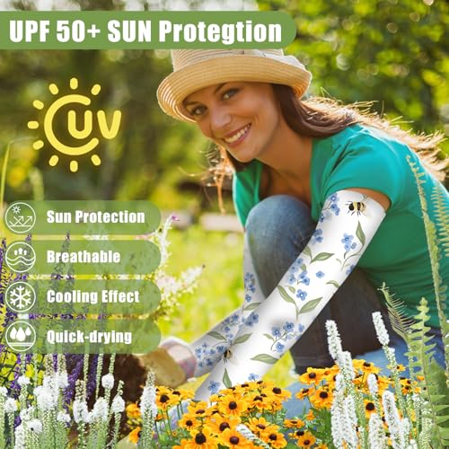 Image of Bebila Gardening Sleeves for Women Farm UV Sun Protection Anti-Scratch Cooling Sleeves with Thumb Hole Arms Cover Outdoors