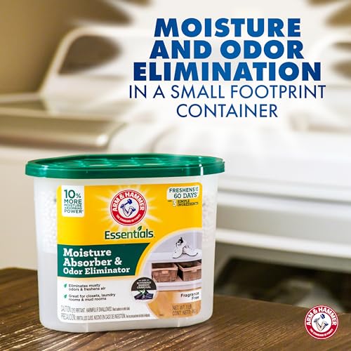Image of Arm & Hammer Essentials Disposable Moisture Absorber and Odor Eliminator Tub, Fragrance Free, 1 lb., Attracts and Traps Excess Moisture, Ideal Closet Dehumidifier (Pack of 3)