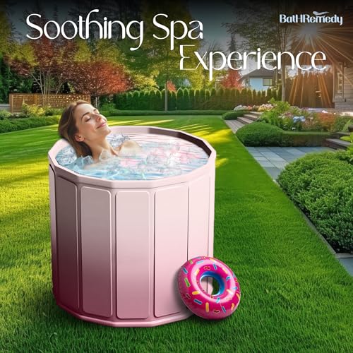 Image of Bath Tub for Adult for Bathroom, Foldable SPA Tub for Home Use with Drainage Hole, Thickened Insulated Ice Bath Tub, Inflatable BathTub for Adults, Ice BathTub for Adults (Pink-White)