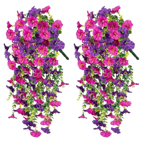 YOUDTIAN 2Pcs Artificial Hanging Flowers, Hanging Baskets Artificial Flowers, Plastic Fake Hanging Baskets, Lifelike Flower Plant Garland, Artificial Flowers for Decoration (Multicolor, 45cm)