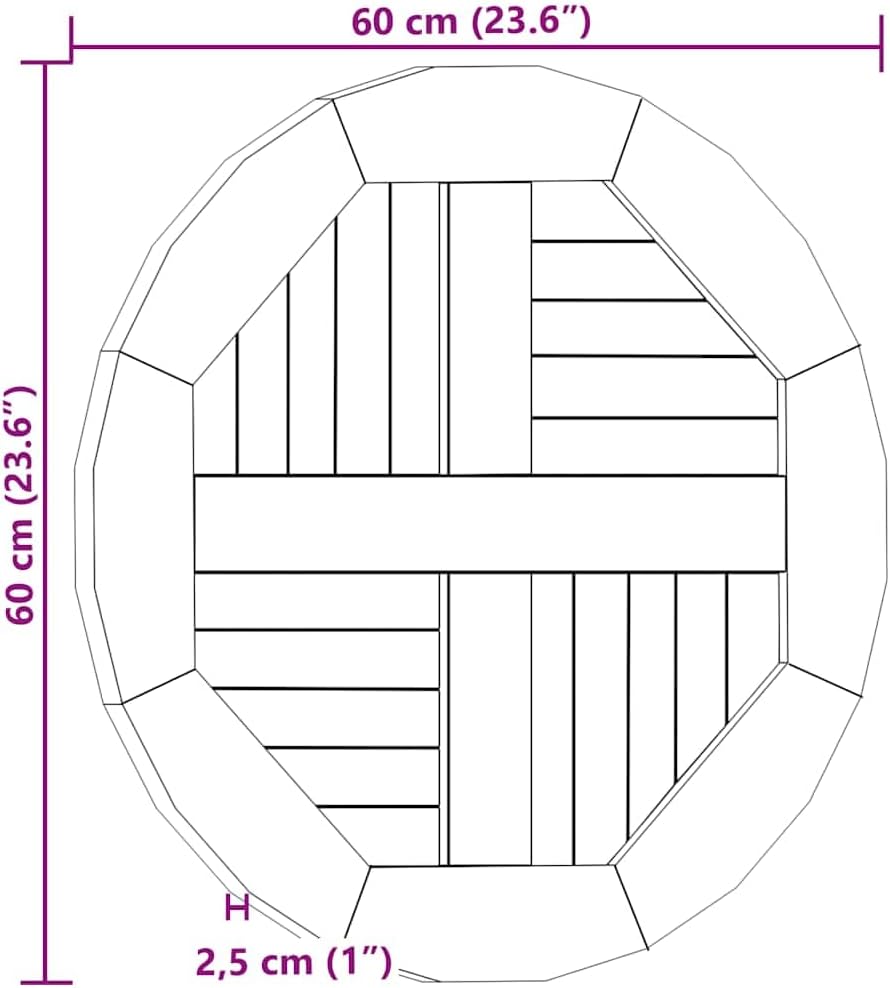 Solid Teak Wood Round Table Top 23.6 Inch Diameter 1 Inch Thick, Durable Water-Resistant Outdoor Patio Dining Replacement Top for Restaurant Cafe Garden Furniture