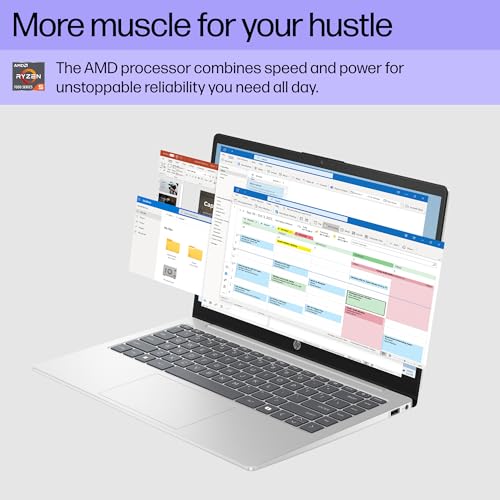 Image of HP 14 inch Laptop, HD Touchscreen Display, AMD Ryzen 5 7520U, 8 GB RAM, 512 GB SSD, AMD Radeon Graphics, Windows 11 Home, Natural Silver, 14-em0499nr