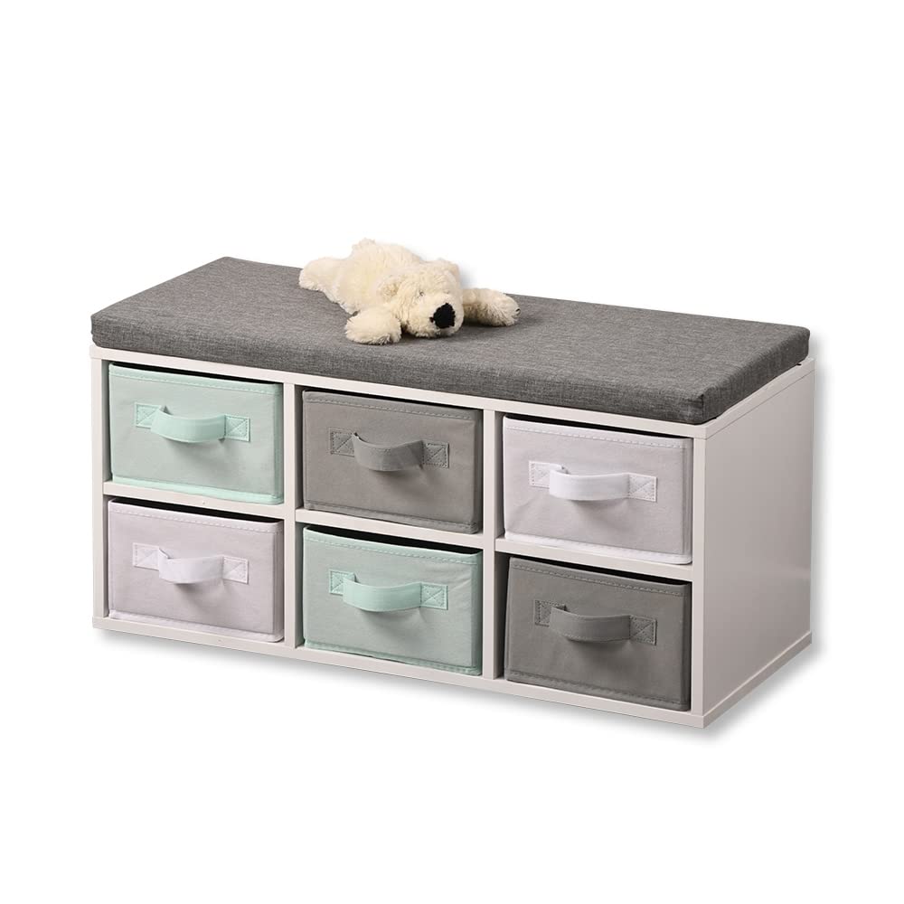 Panca Bambini Kesper Con 9 Cestini - Bianco, Per Riordinare Giocattoli, 68x29.5x33cm - Foto 2