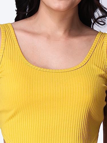 Image of POPWINGS Casual Strap Hankie Ribbed Crop Top for Women || Round-Neck Crop Top for Women || Sleeveless Crop Top for Women || Stylish Women Crop Top for Summer