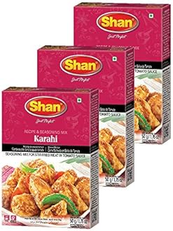Shan Karahi Recipe and Seasoning Mix 1.76 oz (50g) - Spice Powder for Stir Fried Meat in Tomato Sauce - Suitable for Vegetarians - Airtight Bag in a Box (Pack of 3)