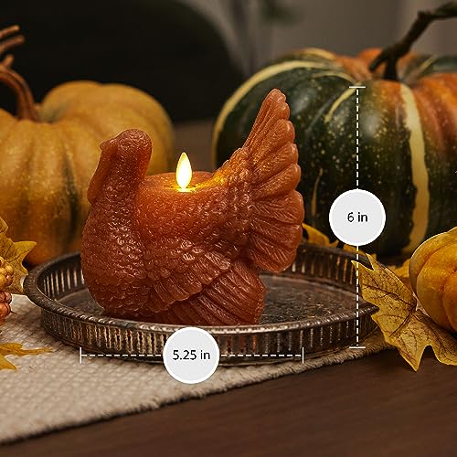 Image of Luminara Flameless Fall Harvest Decor - Turkey Figural LED Candle Natural Color, Adobe, 5.3 inch x 7.5 inch Real Wax Moving Flame Battery Operated w /Timer