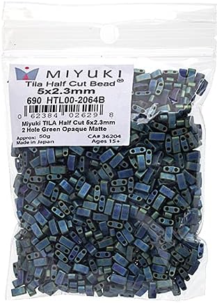 Miyuki TILA Half Cut 5x2.3mm 2 Hole Green Opaque Matte HTL2064 50Gms Bulk Bag of Japanese Glass Beads