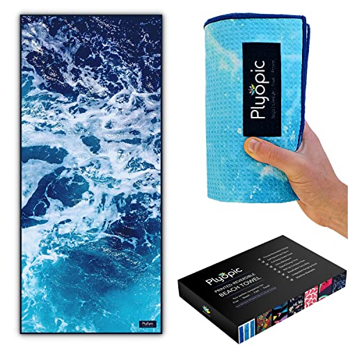 Plyopic Serviette de Plage en Microfibre - Légère et sèche Rapidement pour Les Voyages. Taille du Corps Entier, Extra Large XL - pour la Plage, la Piscine, la Natation et Les Voyages (Pacific) Cover