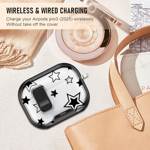 Image of Compatible Airpods Pro 3 Case (2025) with Phone Stand & Cleaner Kit,Cute Soft Silicone Lock Clip Apple AirPods Pro 3rd Generation Case, Airpod Pro 3 Cover with Keychain for Women /Girls